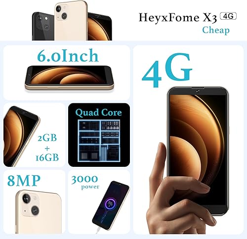 Vista 2 de X3 2025 Nuevo Barato 4G LTE GSM Desbloqueado Teléfonos Android de 6.0” Celular 2GB RAM Teléfono Android 8MP Smartphone 16GB Dual SIM Solo