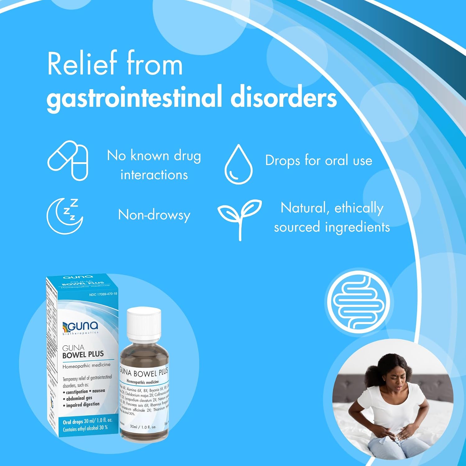 GUNA Bowel Plus – Homeopathic Supplement for Digestive Health Support – May Help with Bloating, Irregularity & Bowel Motility – 1 fl oz Biotherapeutics