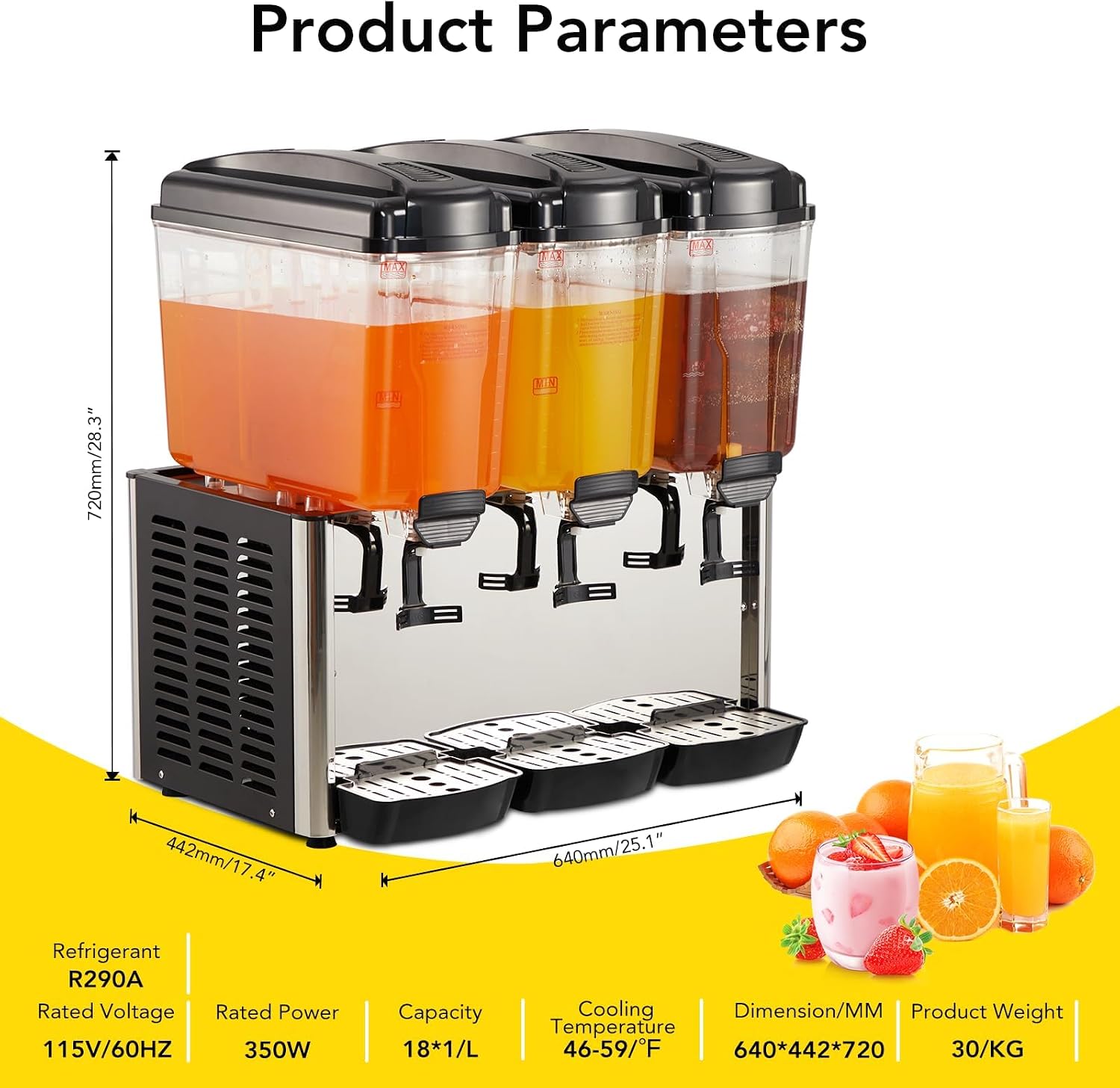 Commercial Beverage Dispenser Drink Dispenser,Stainless Steel 1 Black 14.5 gal Food Grade Material Stainless Steel Commercial Slushy Machine With Thermostat Controller for Cold Drink Restaurant Hotel