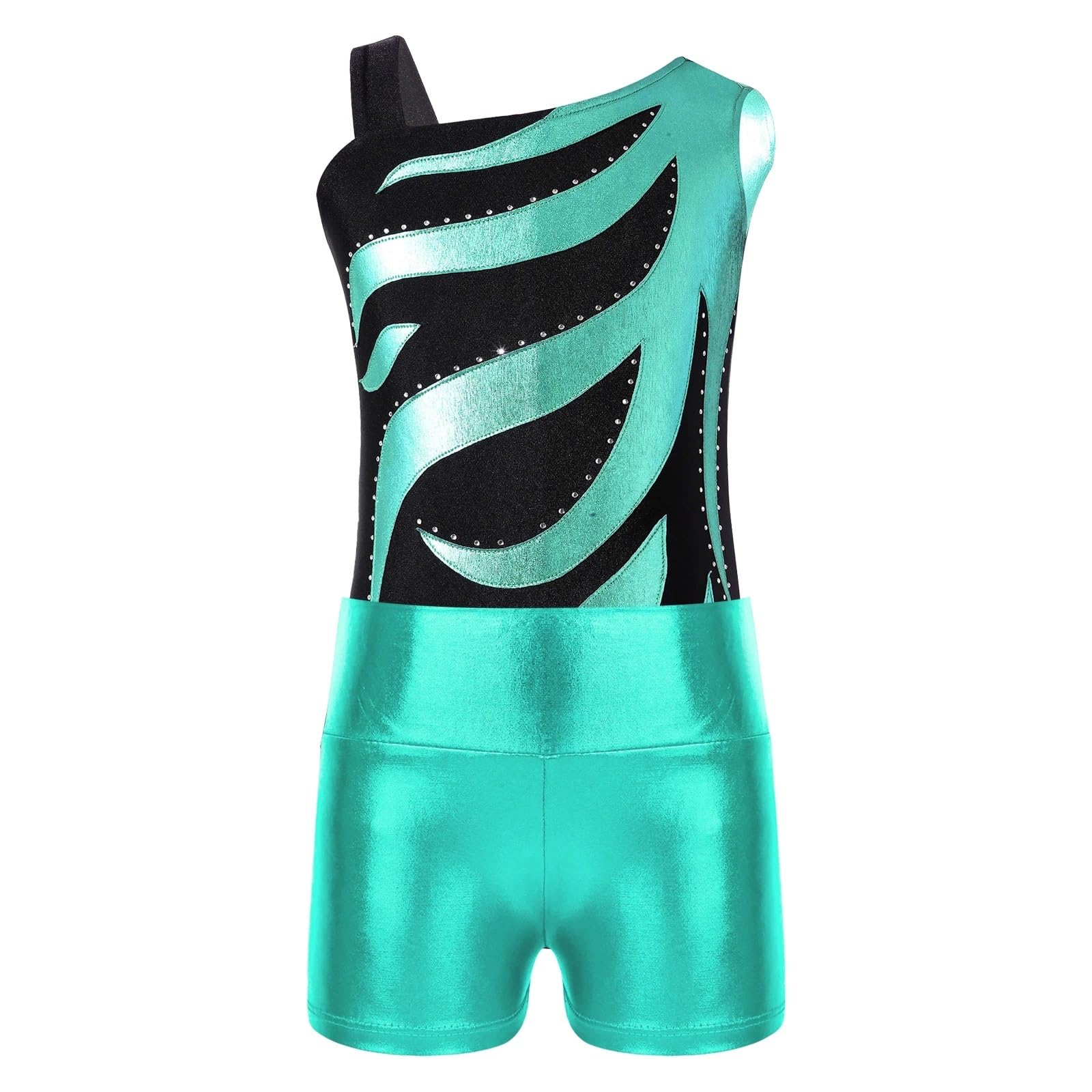 Mädchen Turnanzug Ballettanzug for Mädchen mit glänzenden Strasssteinen und metallischen Shorts mit hoher Taille, Gymnastik-Badeanzug, Tanz-Outfit(Red,6)