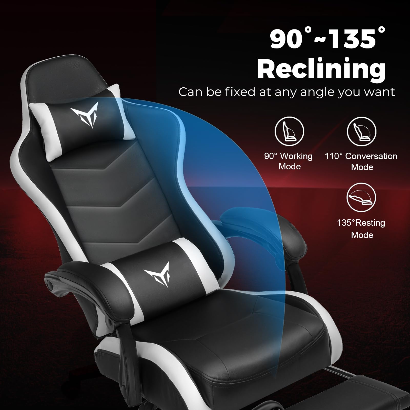 GTPLAYER Chaise Gaming Ergonomique,Chaise Bureau avec Repose-Pieds,Appui-tête et Soutien Lombaire Réglables,Fauteuil de Bureau,Hauteur Réglable,Blanc