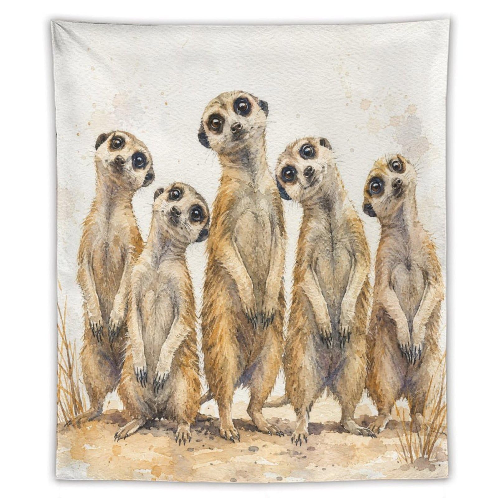 H3B8U2Y5 Meerkat Family Portrait Wall Tapestry, Watercolor, Reading Corner