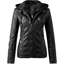 Women's Leather Jacket with Hood Leather Jacket for Women Women's Lightweight Waterproof Motorcycle Bomber Jackets Vintage Pu Moto Biker Coat with Hood 2026 Hooded Moto Biker Full Zip Pleated Overcoat