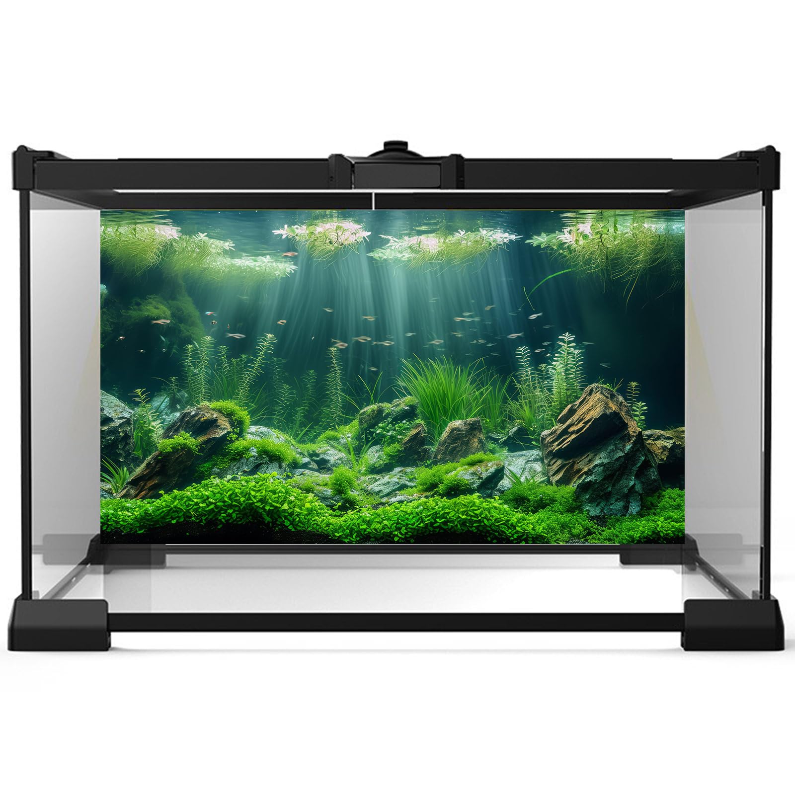 Aquarium Background Underwater Grass Leaves with Stone Aquarium Backdrop Vivid and Fresh Green Aquatic Plant Stone River Bed and Lake Fish Tank Background Decor Vinyl 48x24in