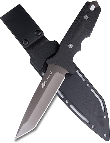 Miniatura 8 de WILDWITNESS - Cuchillo táctico de hoja fija de espiga completa, hecho de acero inoxidable 440C y mango antideslizante de fibra de vidrio de goma