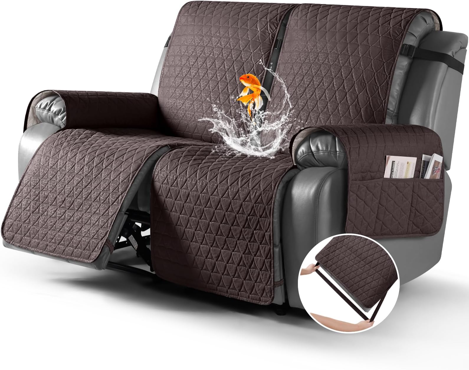 TAOCOCO100% Waterproof Loveseat Recliner Cover-Recliner Cover with Non-Slip Granule, Recliner Chair Covers with Elastic Band,Washable Recliner Chair/Protector for Pets(Chocolate, 2 Seater)