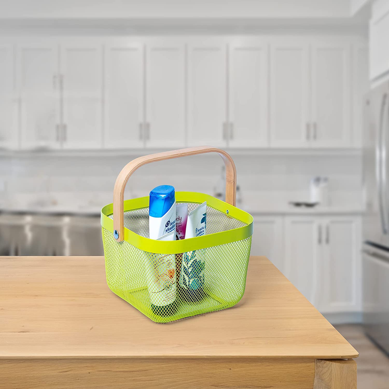 Glaceon Wooden Handle Metal Storage Basket Organizer Trash Bin