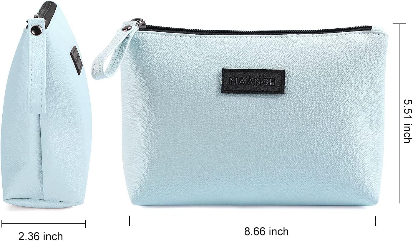 Cosmetic Bags for Women Small Makeup Bag for Purse Pu Leather Makeup Pouch Travel Makeup Bag with Zipper Make Up Bag for Travelling (Blue) : Beauty & Personal Care