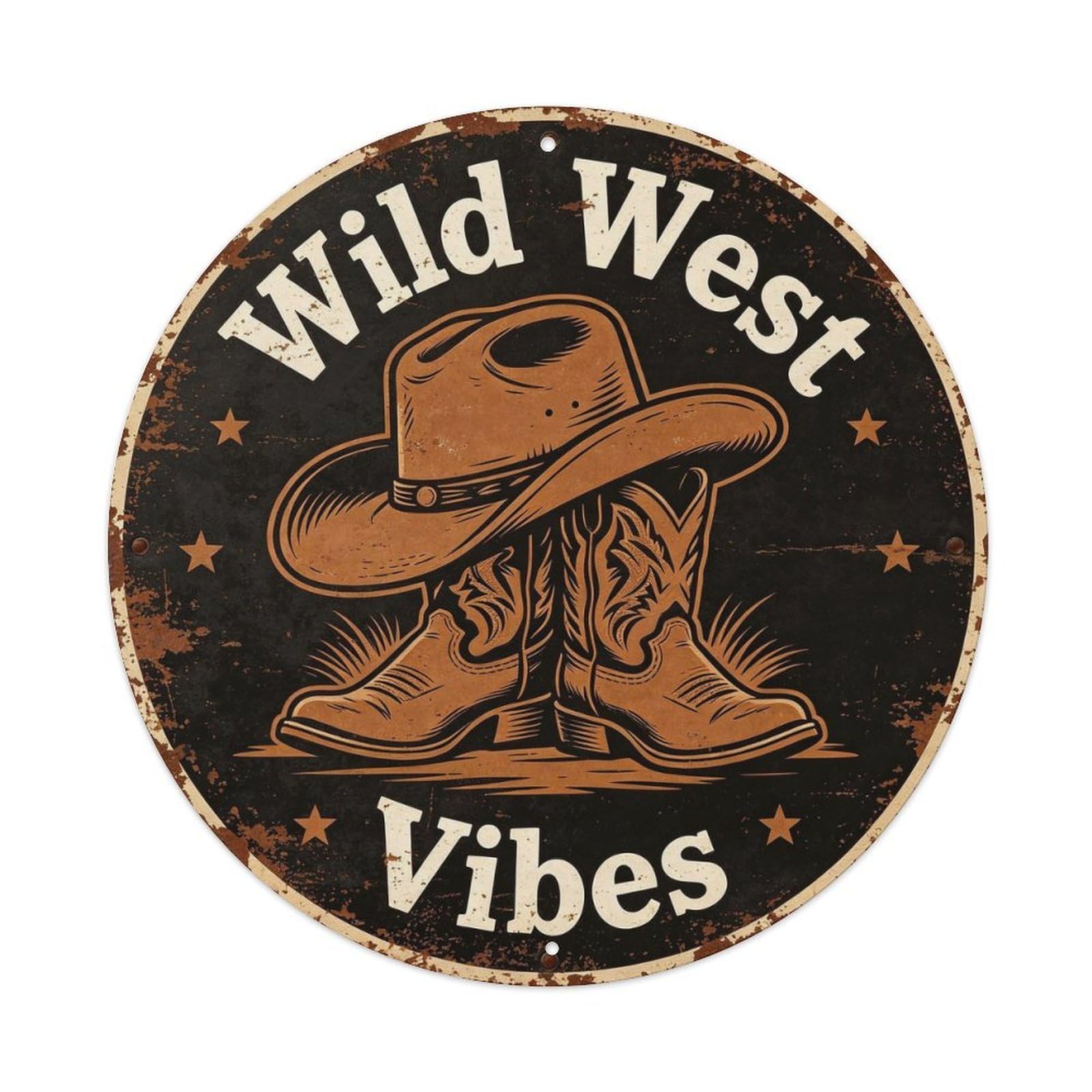 Rustic Wild West Cowboy Vibes Metal Tin Sign Plaque