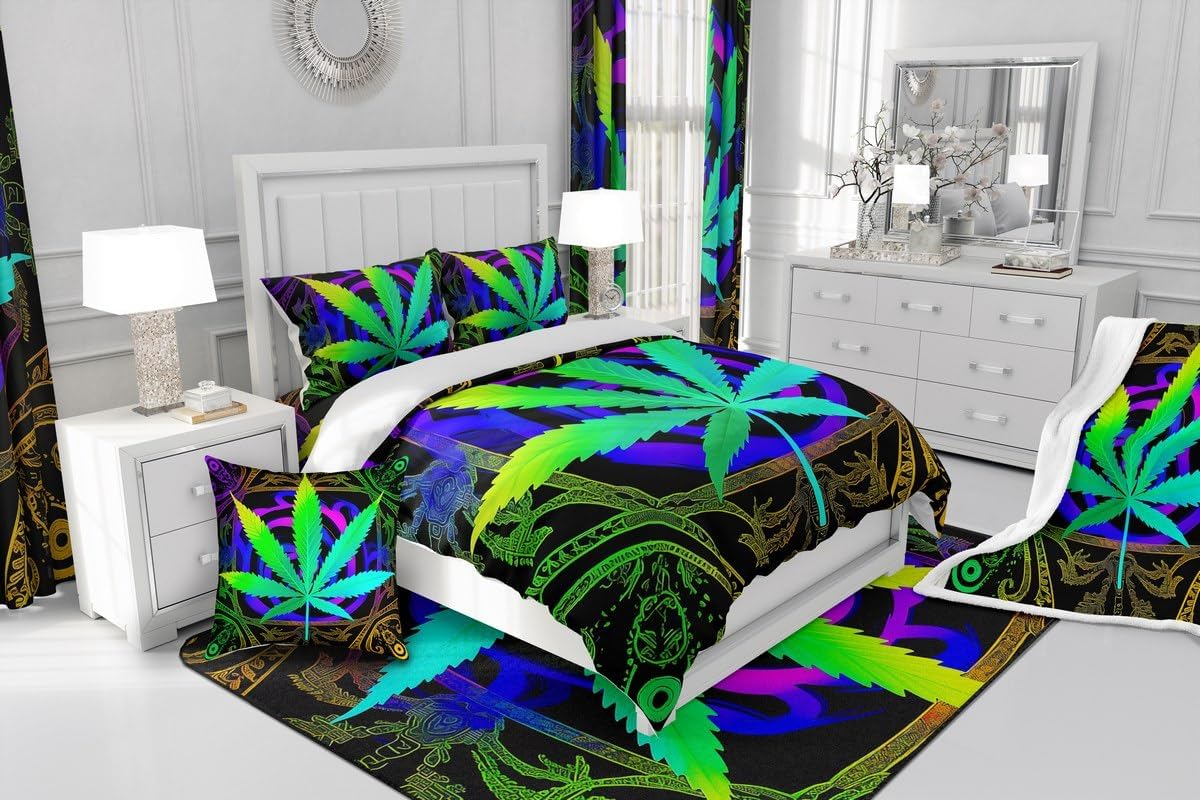 Marijuana Weed Leaf Throw Pillow Covers 24"x24" Set of 2 Boho Cannabis Leaves Pillow Cases Cushion Covers For Living Room Bedroom Botanical Plants Print Decorative Throw Pillowcases for Couch Chair