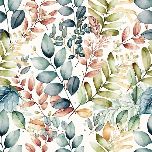 Papel tapiz botánico de hojas coloridas, color verde, verde azulado, hierba, marrón, fácil de despegar, papel adhesivo adhesivo para baño,