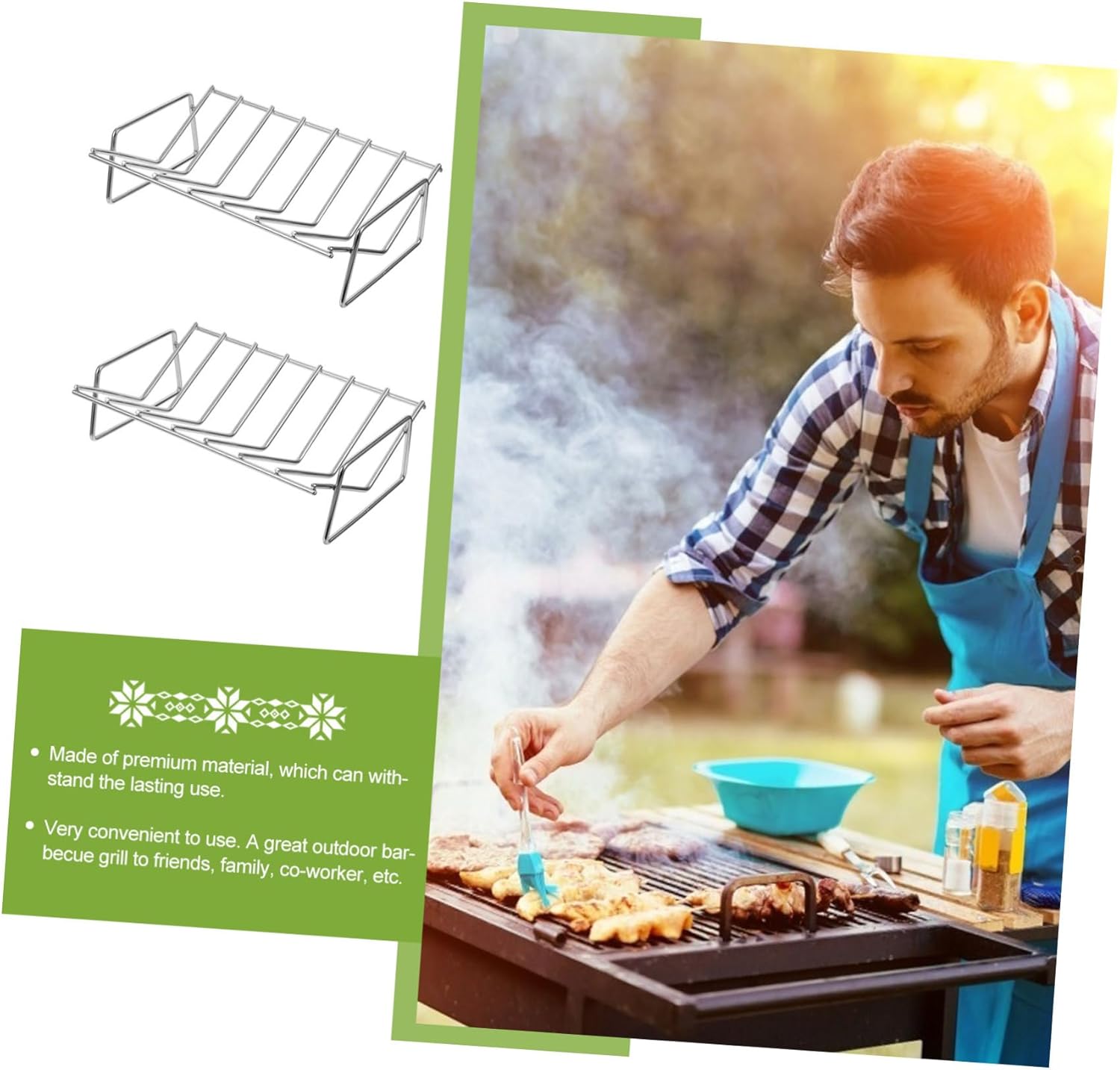 Stainless Steel Rib Grill Rack Portable Smoking Rack for BBQ BBQ Accessories