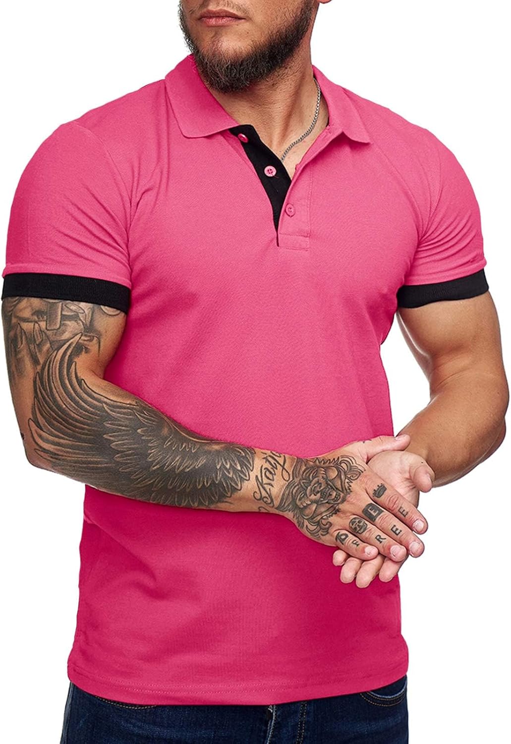 Men's Short Sleeve Casual Slim Fit Polo Shirts Basic Designed Classic Cut Cotton Shirts - Image 4