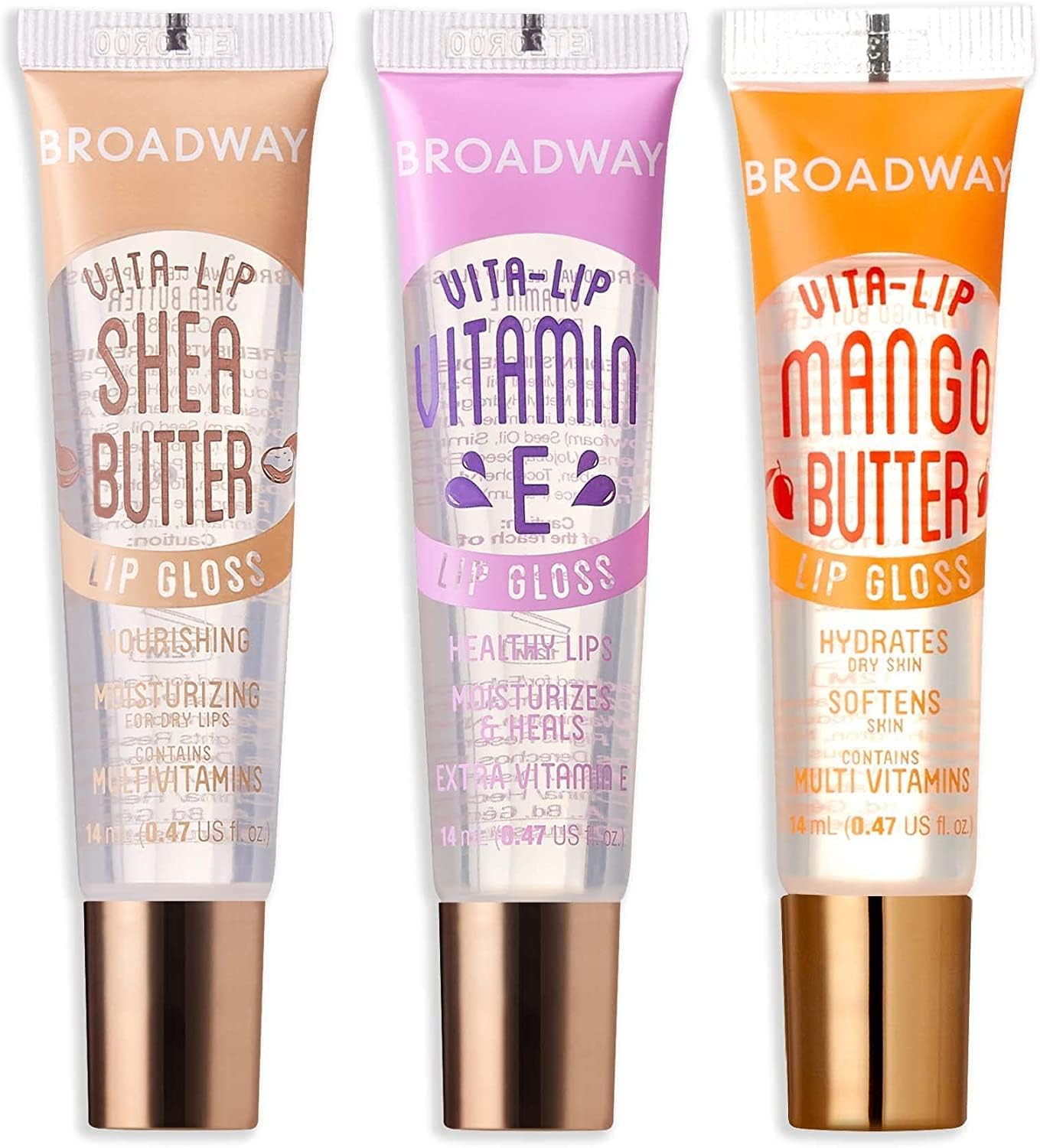 Broadway Lip Gloss 3 PACK Shea Butter Vitamin Mango