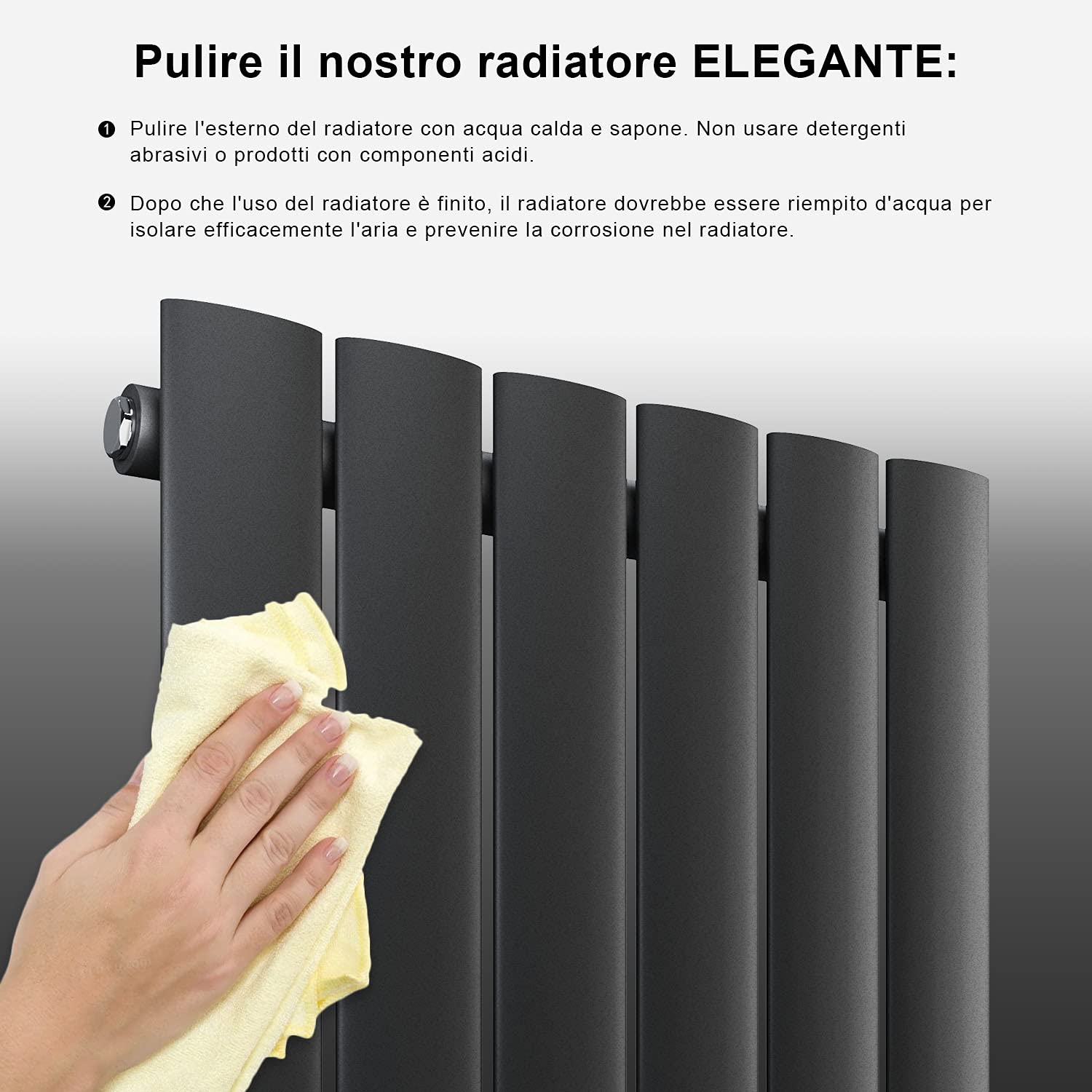 SONNI radiatore termoarreto a parete 1800 x 311 x 48 mm, termosifone a soggiorno potenza 536 W, radiatore verticare strato singolo da bagno, connessioni centrali G 1/2" - Bianco
