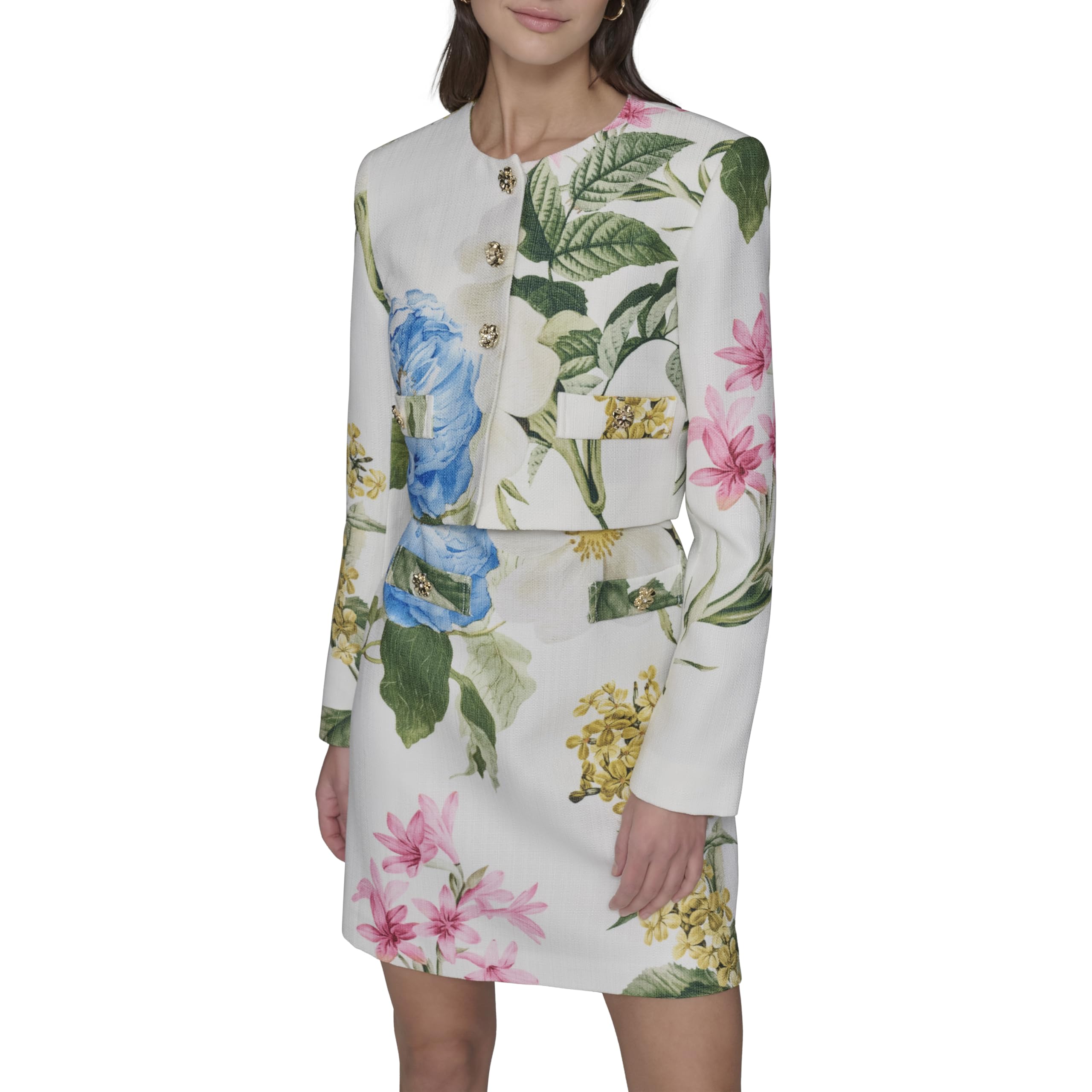 Karl Lagerfeld Womens Tailored Button Front Cropped Jacket