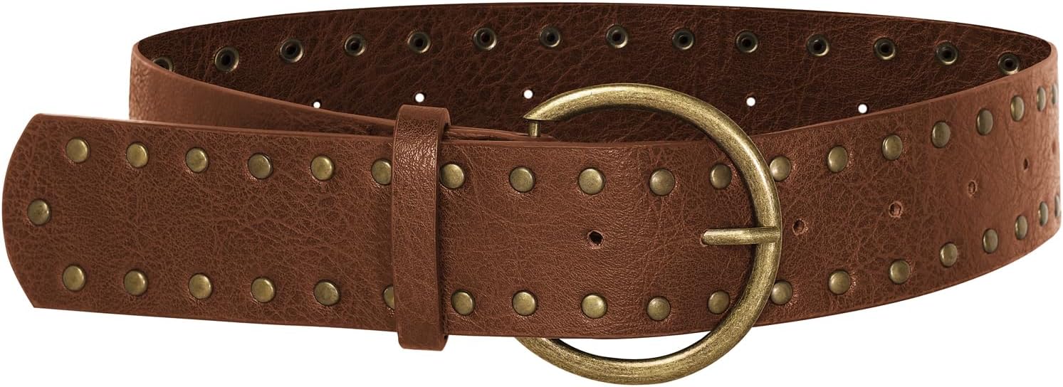 Scarlet Darkness Western Belt for Women Leather Cowboy Belt with Studded Buckle Country Wide Belts for Jeans Dresses