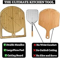 Vista 2 de Pala de Pizza de Madera 2 en 1 y Tabla de Cortar de Bambú Tabla de Pala de Pizza de Doble Agarre para Hornear, Espátula de Pizza y Tabla de Cortar