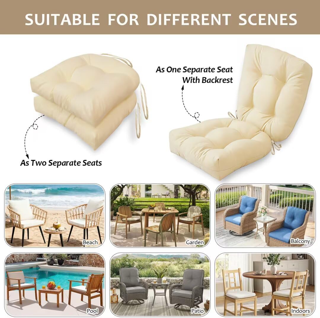 Outdoor Chair Cushions Set of 2, 19"x19" Tufted Outdoor Seat Cushions, Waterproof Patio Furniture Cushions,Beige