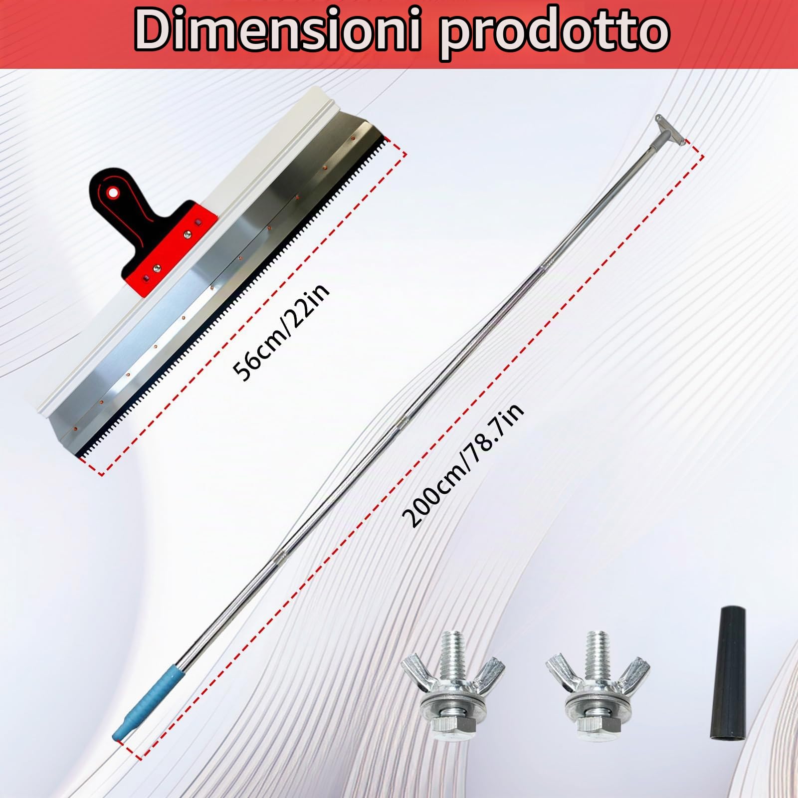 Kit di Strumenti Autolivellante per Pavimenti, Spatola di Compensazione Professionale Spatola Dentata per Cemento 560 MM Utensile per livellamento Pavimenti con Asta Telescopica 200 cm