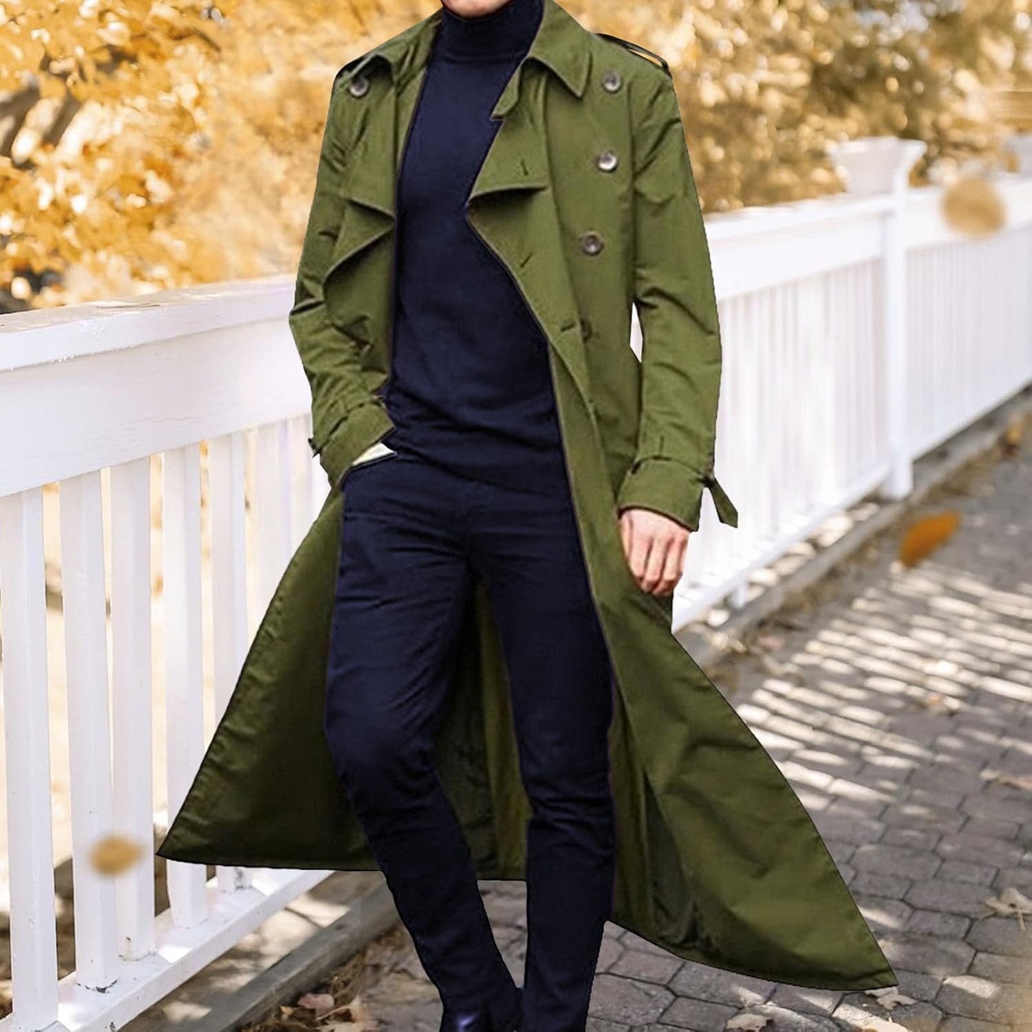 Maiyifu-GJ Men's Fall Winter Long Trench Coat Double Breasted Lapel Windbreaker Jackets Casual Lightweight Windproof Overcoat