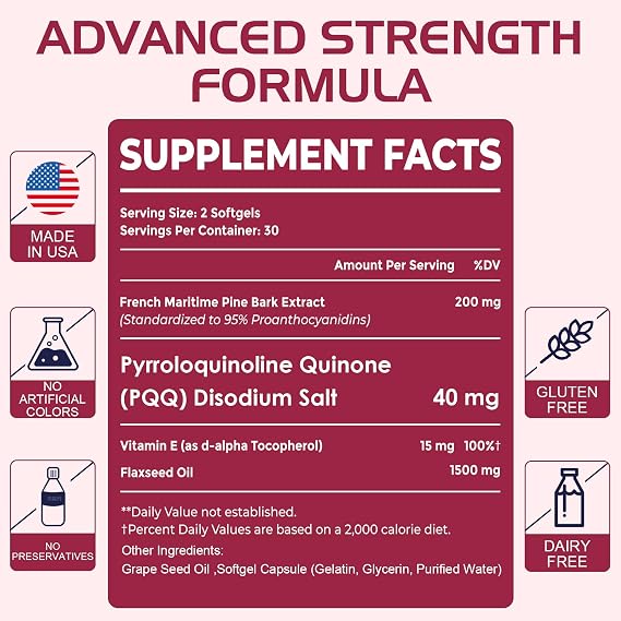 Pycnogeno with PQQ, Premium French Maritime Pine Bark Extract, 60 Softgels