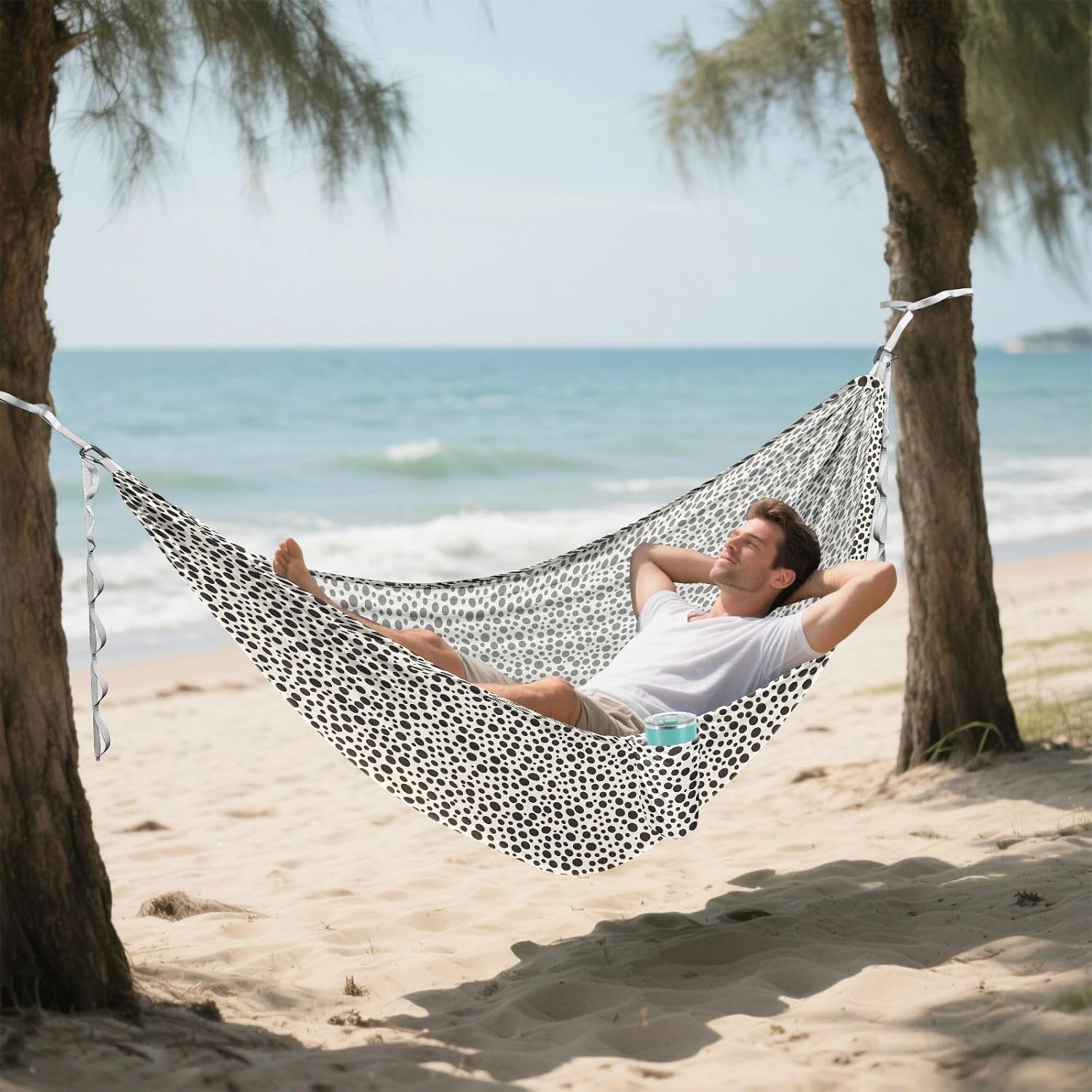 Black Polka Dot Camping Hammock with Portabl Carry Bag Fabric Hammock for Indoor Outdoor Patio