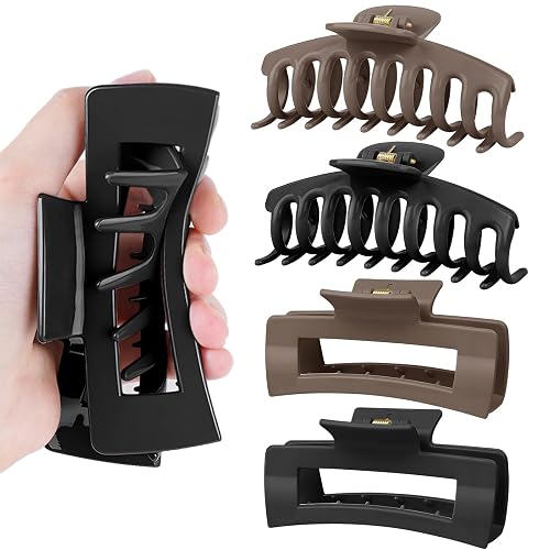TOCESS Nylon Hair Claw Clips: Flexible & Unbreakable Safe Large Hair Claws for Thick/Thin Hair Women - Strong Hold 4 Pack 4.3 Inch Big Jaw Clips - Birthday Gifts