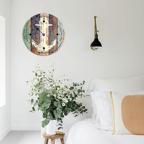 Miniatura 3 de Reloj de marea de madera, ancla náutica, reloj de marea de grano de madera, hora del océano, marea alta, marea baja, reloj rústico de madera con