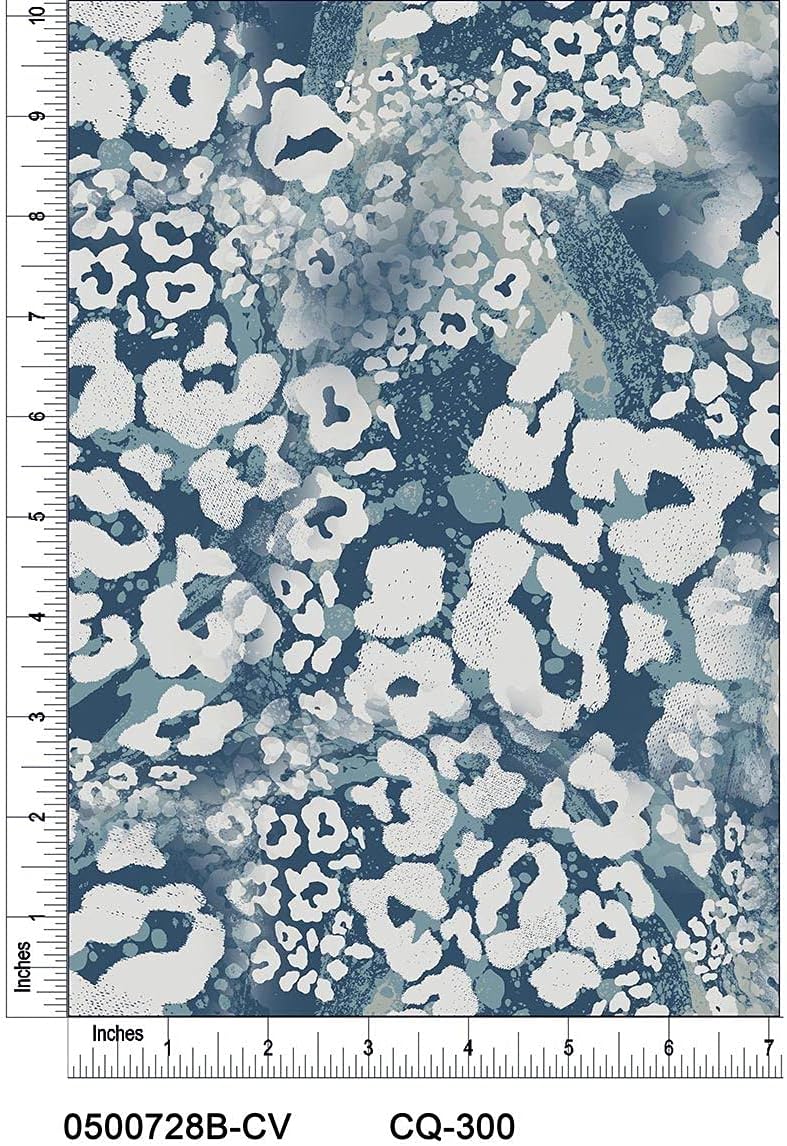 Painted Leopard Design Printed on 100% Cotton Quilting Fabric by The Yard (Teal, White and Beige)