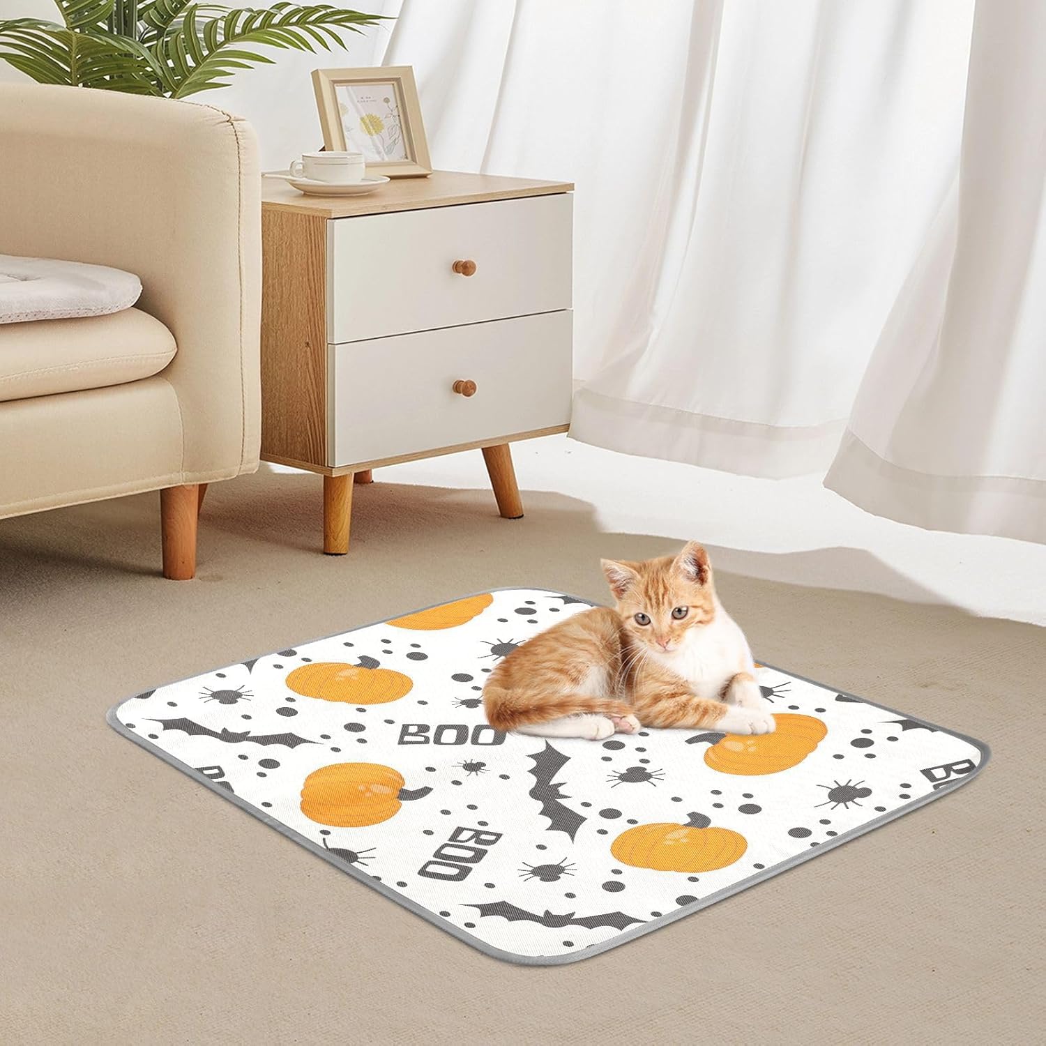 review Washable Dog Cooling Mat Halloween Pumpkin Boo Summer Cats Sleeping Mat Spider Bats Dog Bed Mats 23.6 * 38.6inch Pet Ice Silk Sleep Kennel Pad Animal Sleep Bed for Home Outdoor Travel