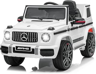 VOLTZ TOYS Licensed AMG G63, 12V Electric Kids' Ride On Car with Parental Remote Control, LED Lights, Leather Seat and MP3 (White)