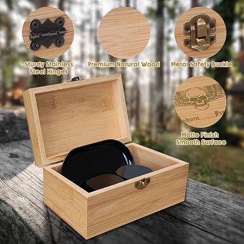 Miniatura 4 de LANJEPMY Caja de almacenamiento de madera con bandeja rodante, juego de caja decorativa, contenedor de madera con hebilla, caja de almacenamiento de