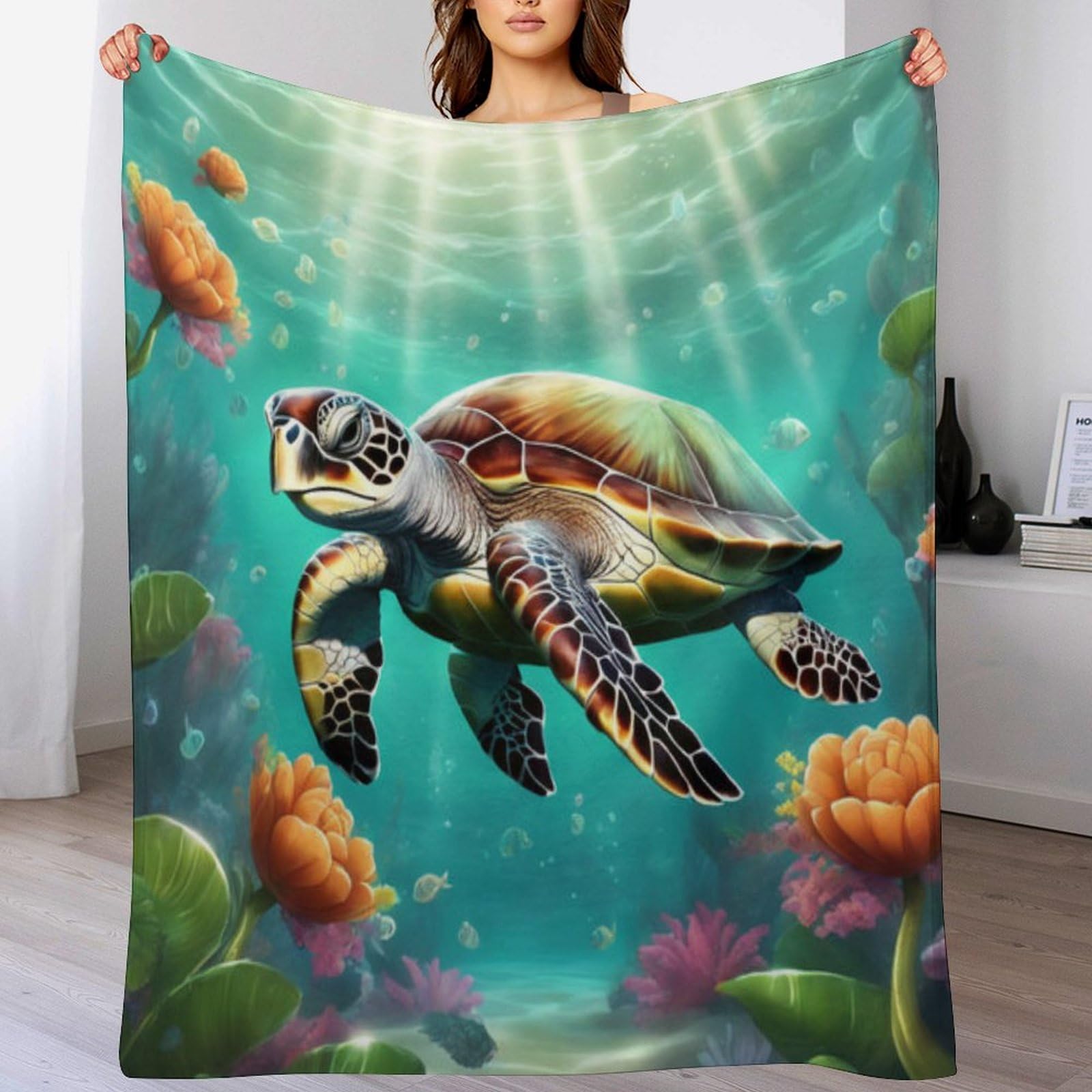 Couverture sea tortue douce et isolante en flannel polaire pour le séjour