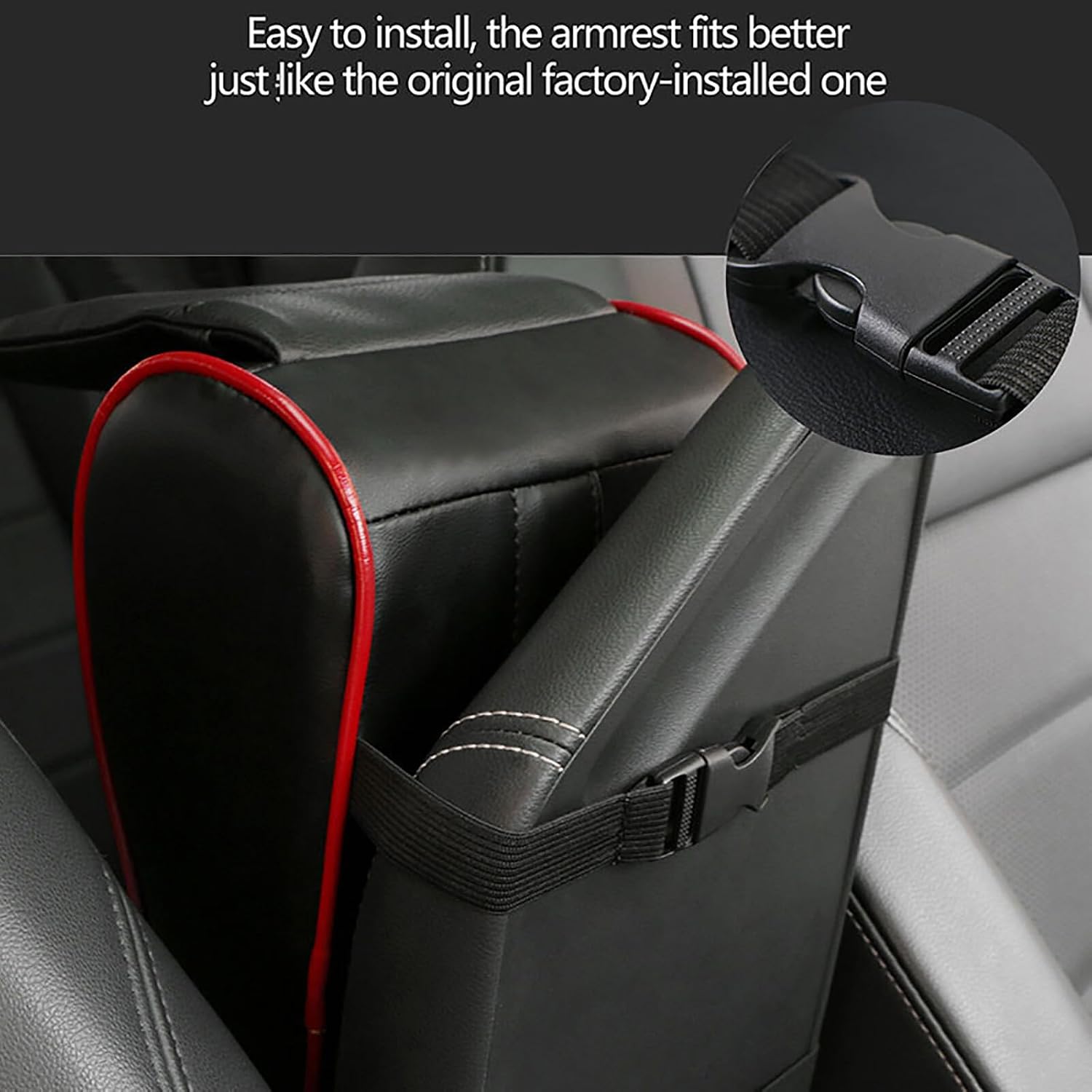 O SHI CAR Genuine Leather Car Armrest Cushion, Memory Foam Car Arm Rest Console,Cowhide Car Center Console Armrest Pillow (Black)
