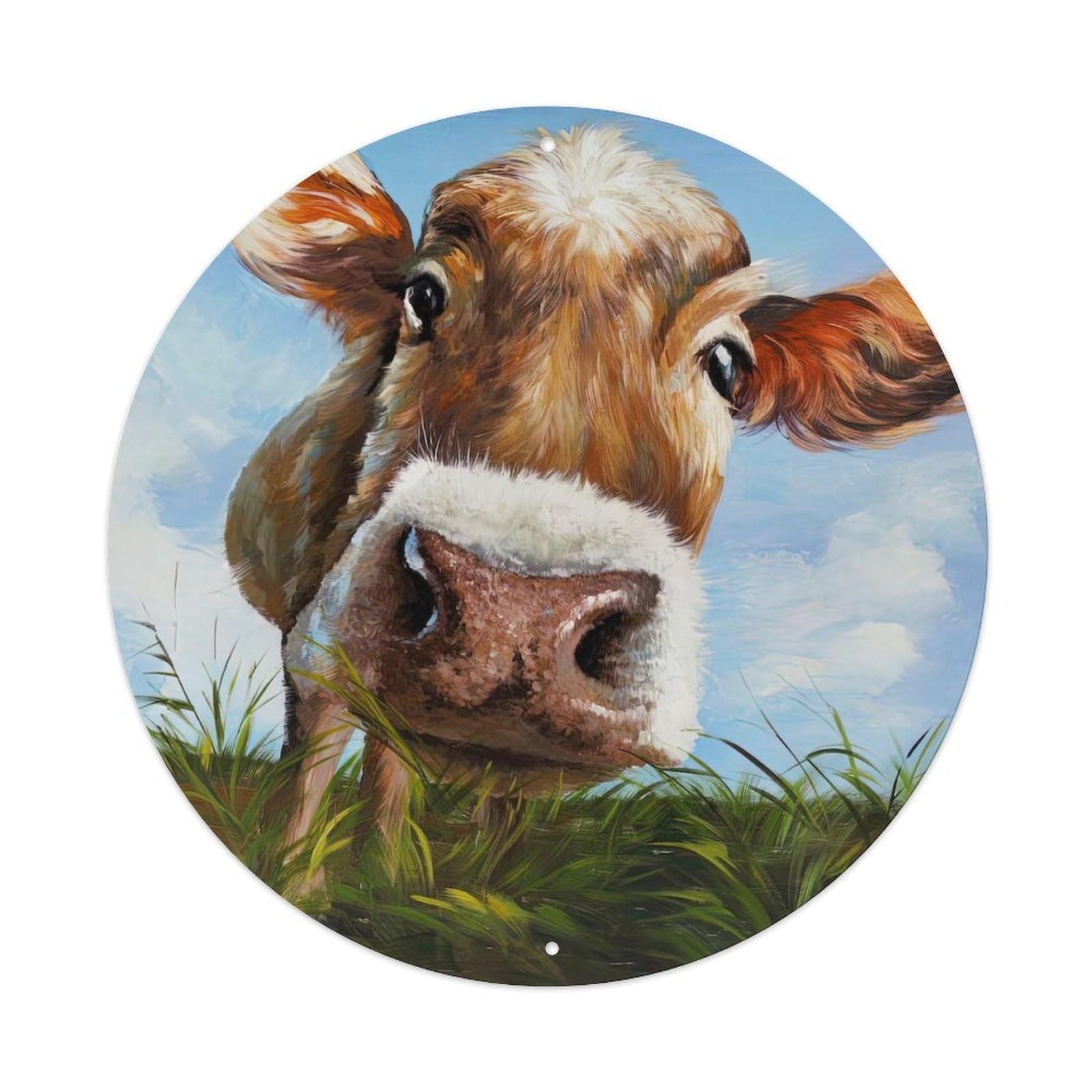 Animal Artwork Curious Cow Vintage Metal Tin Sign Plaque Wall Decor for Cafe, Club Bar, Office, Garden Metal Poster 8x8Inch
