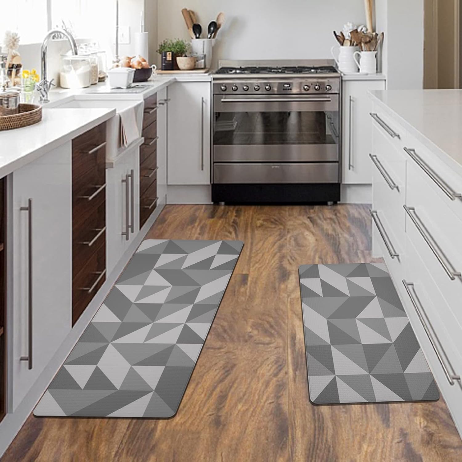 Artnice AntiFatigue Kitchen Mats 2 Piece, Modern Geometric Criss Cross