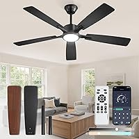 Fanbulous 52 Inch Black Ceiling Fan with Lights, Remote & App Control, Dimmable 20W LED, 6-Speed Reversible Quiet DC Motor for Bedroom Living Room