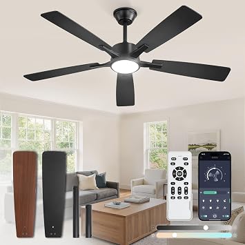 Fanbulous 52 Inch Ceiling Fans with Lights, Black, Remote & APP Control