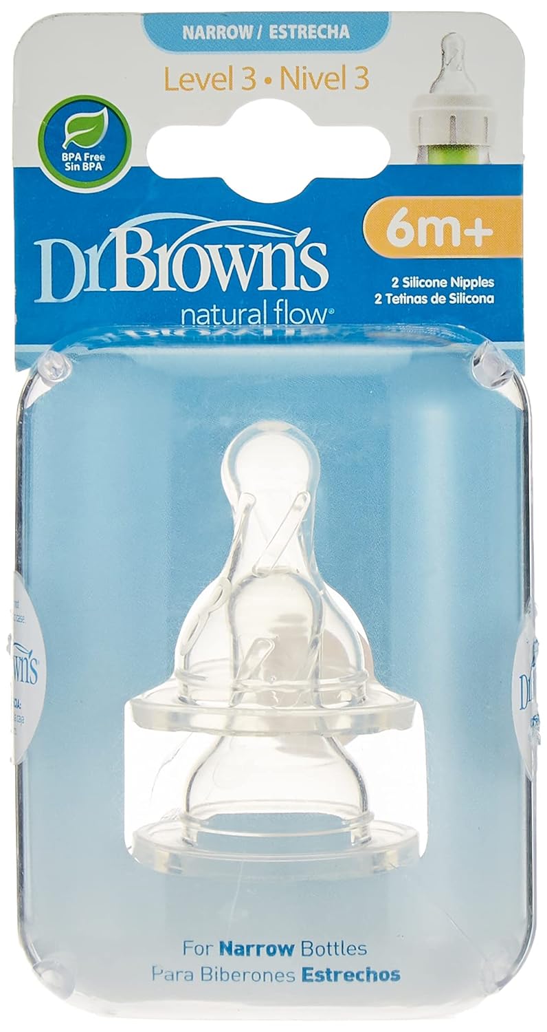 Natural Flow Narrow Neck Baby Bottle Level 3 Teats, 2 Pack