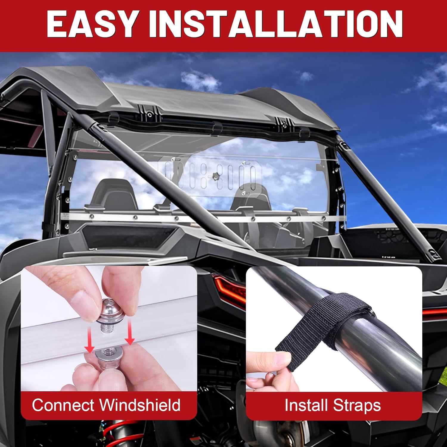 StarknightMT RZR Rear Windshield Vented Window Compatible with Polaris 2024+ Polaris RZR XP 1000/RZR XP4 1000 PC Hard Clear Back Windshield Accessories Parts