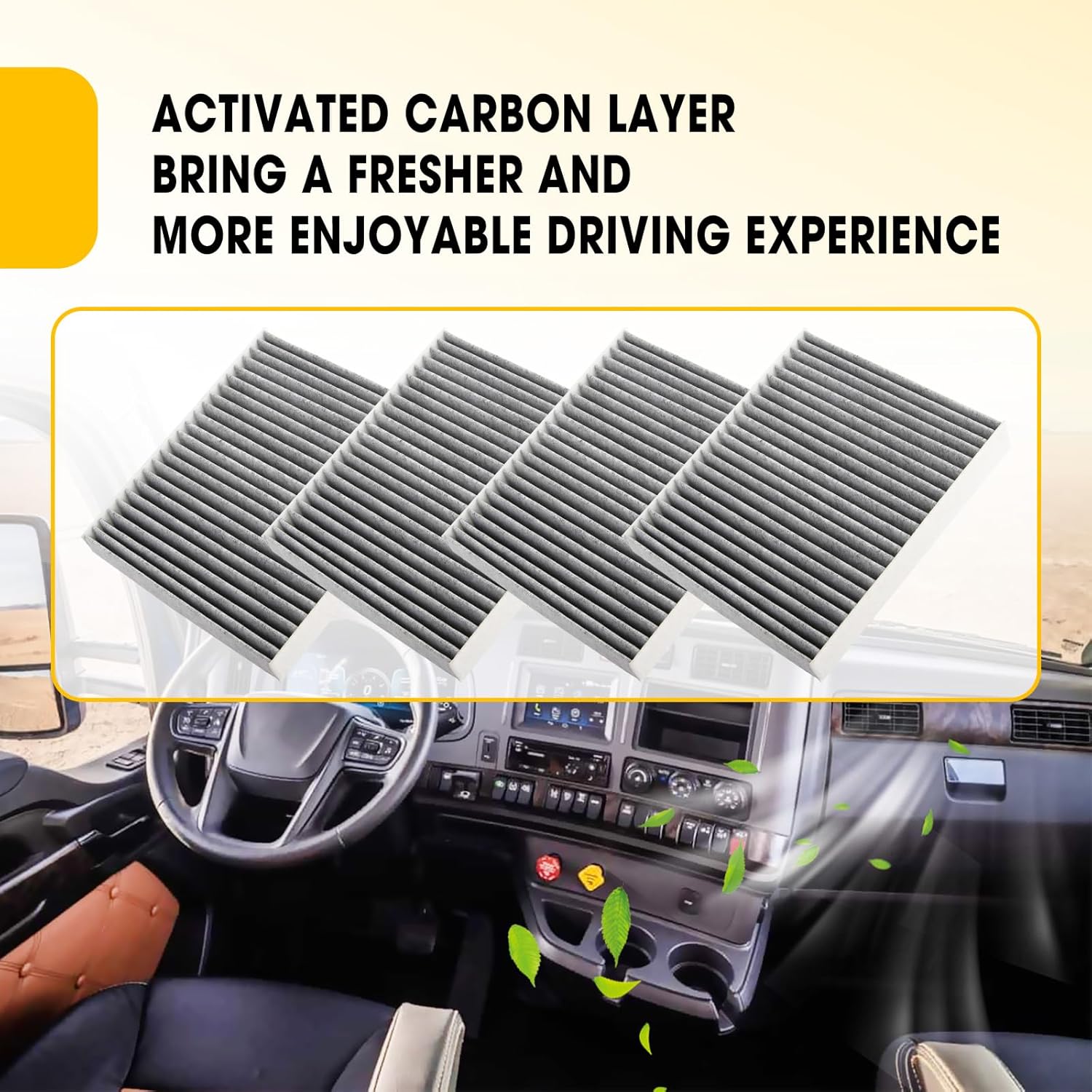 4Pcs Cabin Air Filter with Activated Carbon Replace AF55839 PA30093 P640110 CAF1815P Fit for Kenworth T660 T680 T700 T800 T880 W900 Peterbilt 567 579 International Lonestar HV507 HV513 HV607 HV613