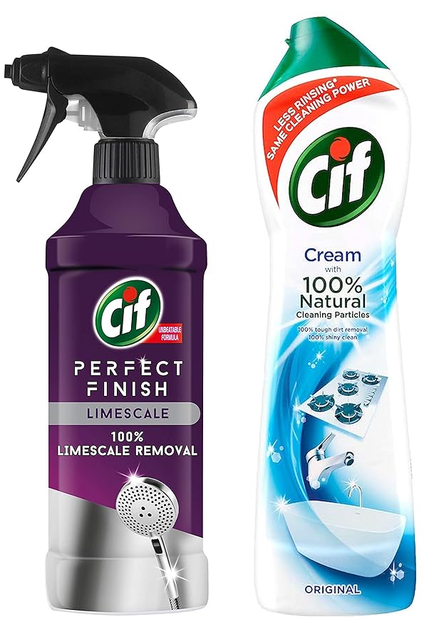 CIF Perfect Finish Limescale Remover Spray & Original Multipurpose Surface Cleaner Cream for Kitchen & Bathroom, Ocean Breeze Scent, 100% Dirt Removal with Natural Cleaning Particles, 500 ml