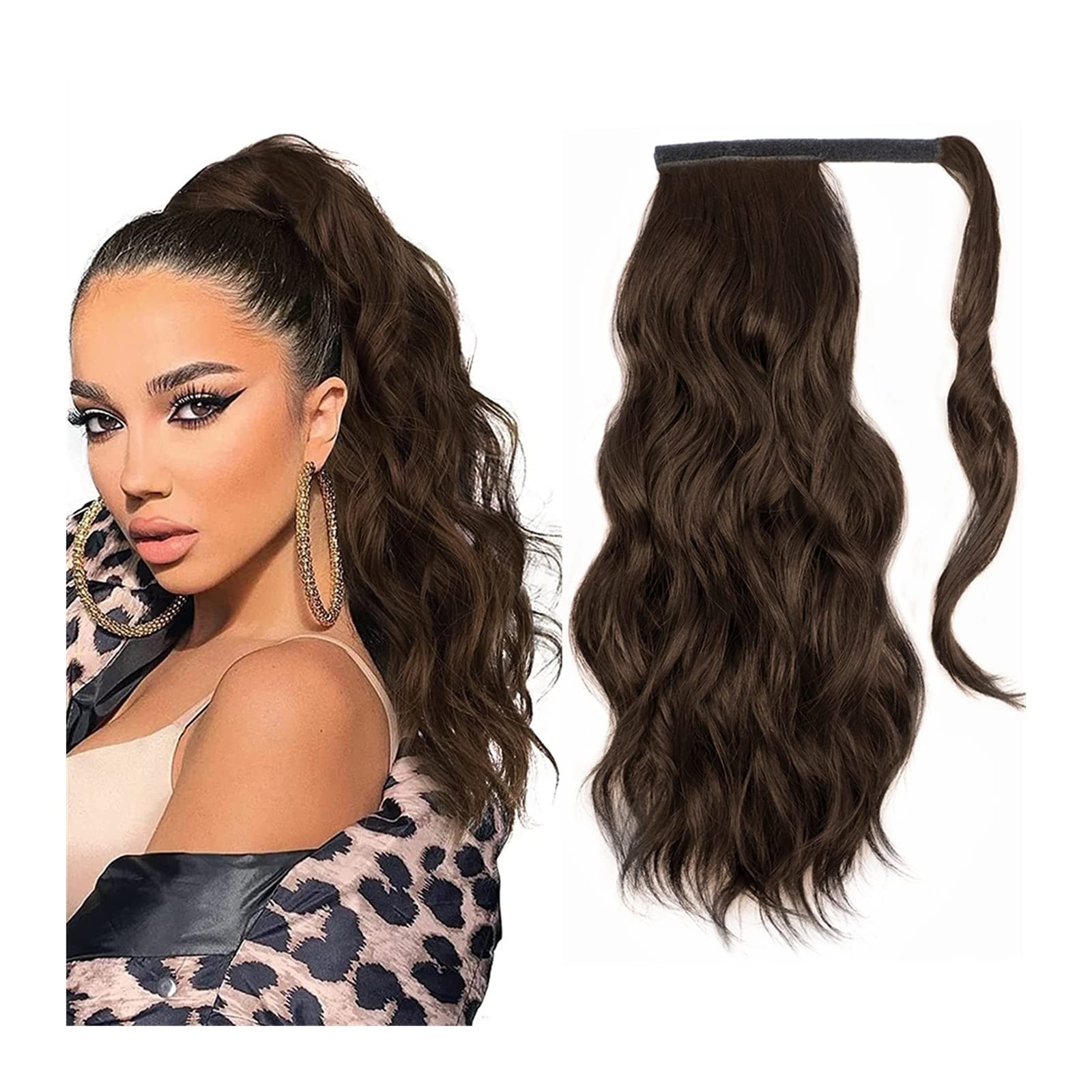 Extensión de cola de caballo 20 "cuerpo ondulado envoltura alrededor de cola de caballo extensión de cabello for mujeres esponjoso sintético Natural suave postizo sintético largo ondulado extensión de