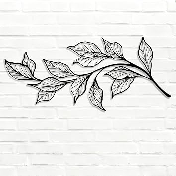 Delicate Leaf Branch Metal Wall Art, Botanical Silhouette Hanging Decor for Living Room Bedroom, Modern Nature-Inspired Metal Wall Decor, Elegant Plant-Themed Accent for Home (Black 30 L x