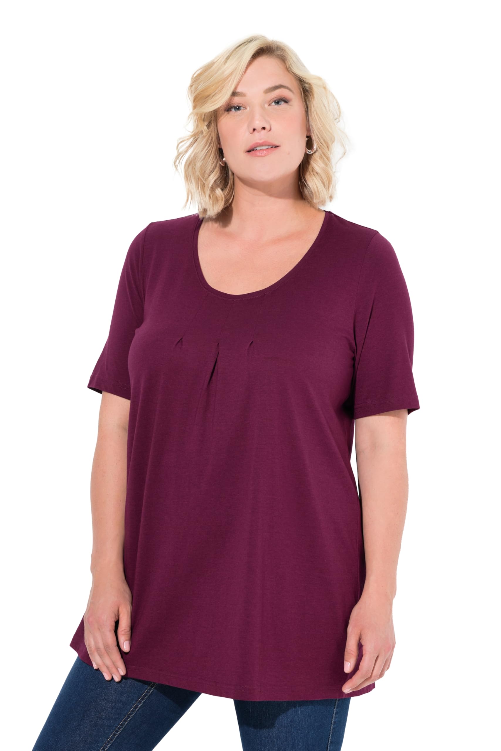 Camicia Lunga Ulla Popken Con Pieghe – Girocollo, Mezza Manica, Linea A – Taglia 48/50 – Colore Verde, Modal Morbido - 2