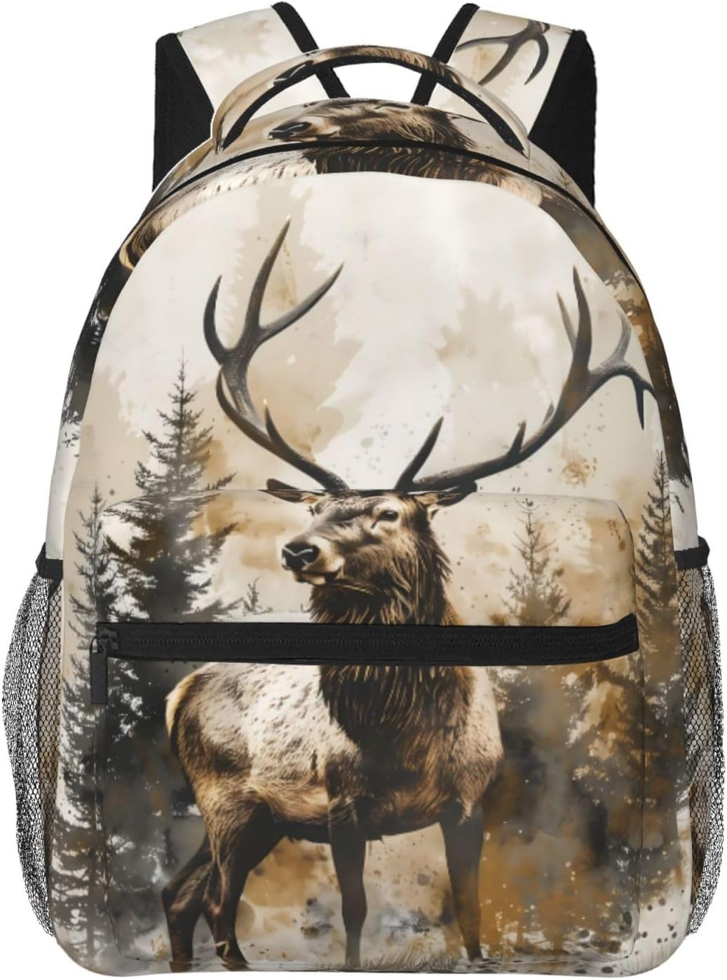 Rustic Deer Forest Backpack,Polyester Backpacks with Straps,11.4inx5.9inx15.7in,Wildlife Woodland Multi-Pocket Storage Bookbag,Ideal For School Work Travel Hiking Camping,Animal Lovers Gifts
