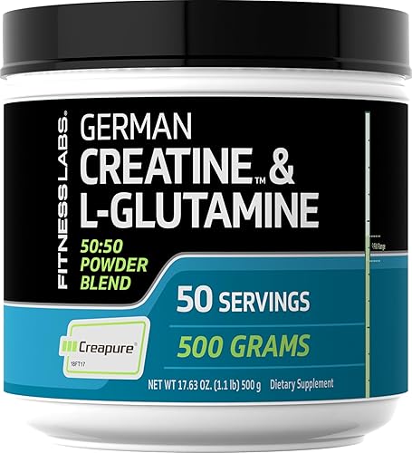 Fitness Labs Creatina alemana y L-glutamina | 1.1 libras | Polvo de monohidrato y Creapure | Suplemento de fitness vegano