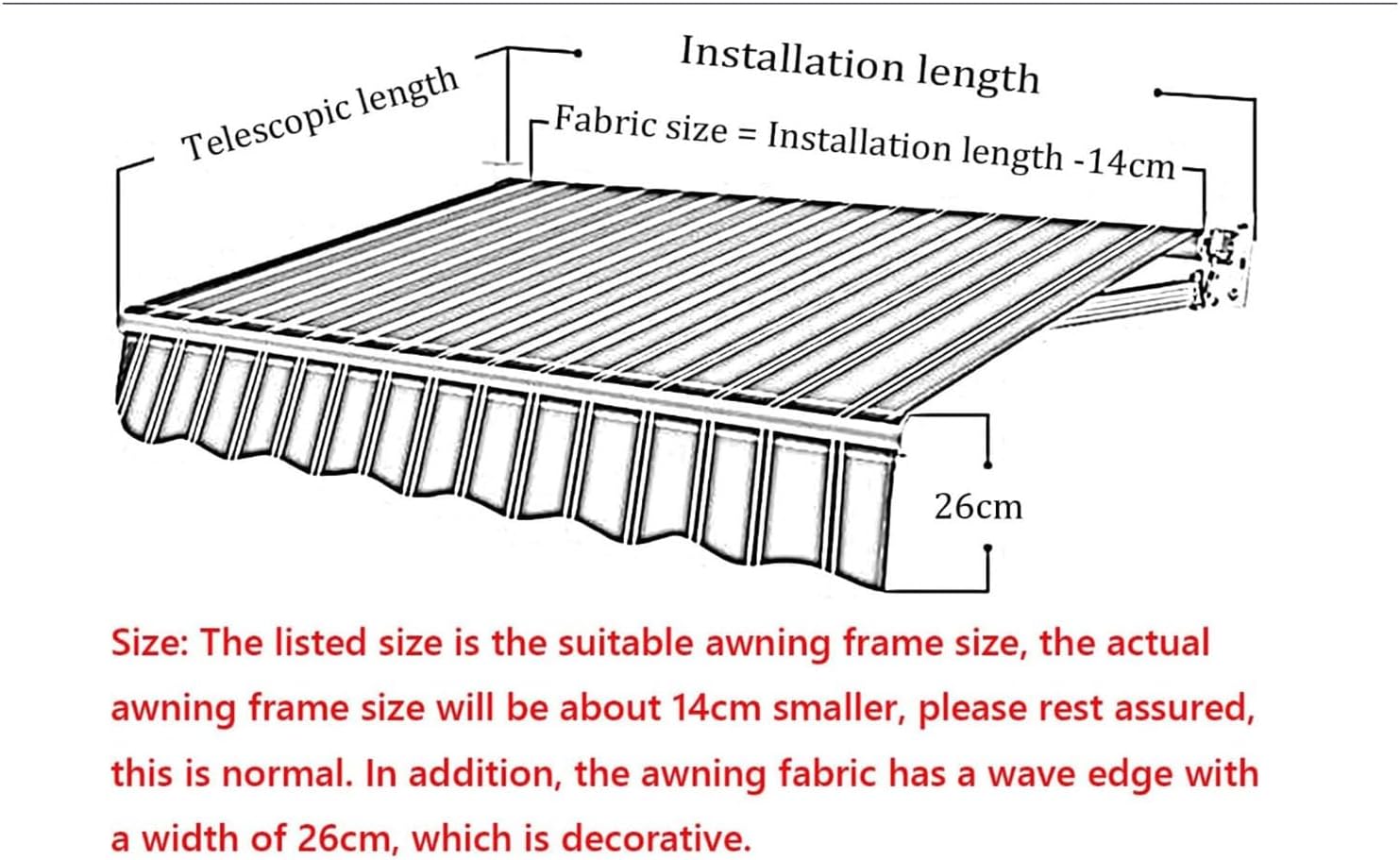 Garden Patio Awning Replacement Fabric Top Cover Front Valance - Sun Shade Water-Resistant Polyester for Deck Restaurant Convenience Store - Frameless