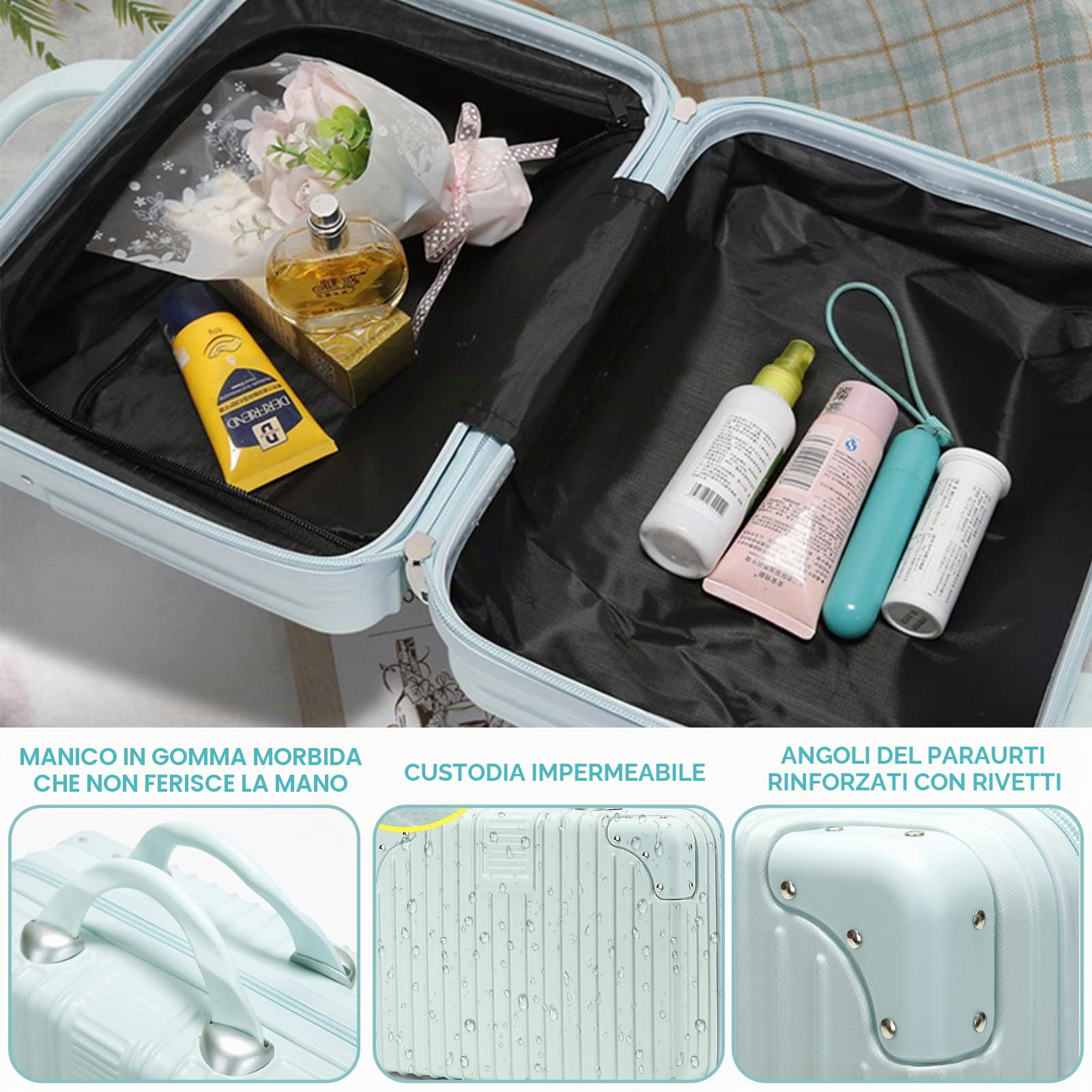 Balakaka Beauty Case da Viaggio Rigido 11L, Trucchi Borsa per Cosmetici Donna Impermeabile Borsa In ABS con Manico, Chiusura a Cerniera, Borsa da Toilette da Viaggio Custodia Cosmetica Donna
